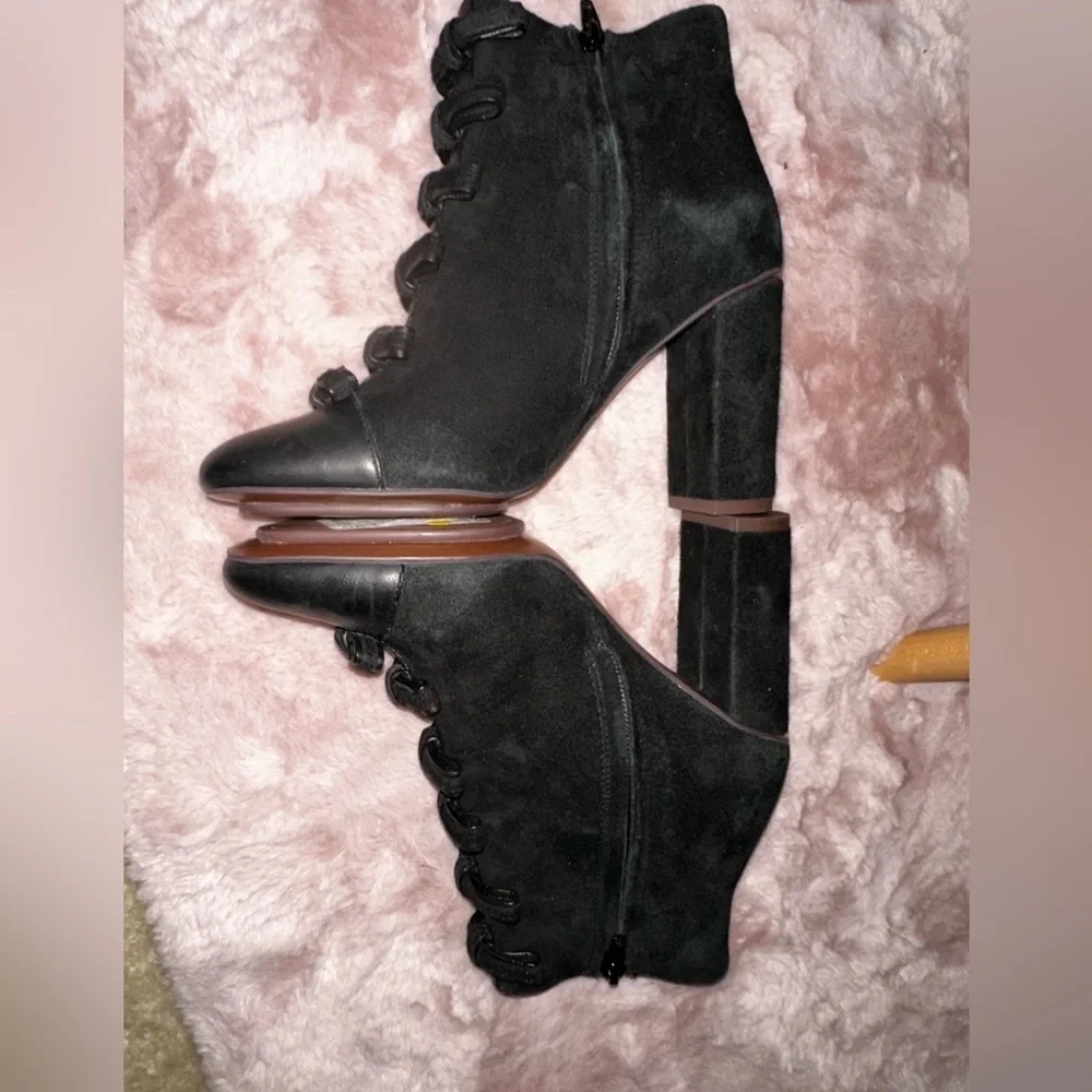 See By Chloe black leather bow front leather block heel booties ankle boot 37.5 - Picture 9 of 16